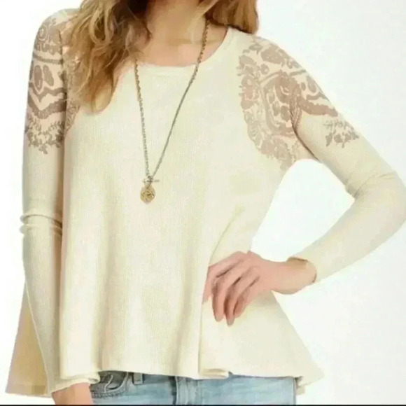 We The Free Waffle Knit Printed Top Size S - Picture 1 of 6